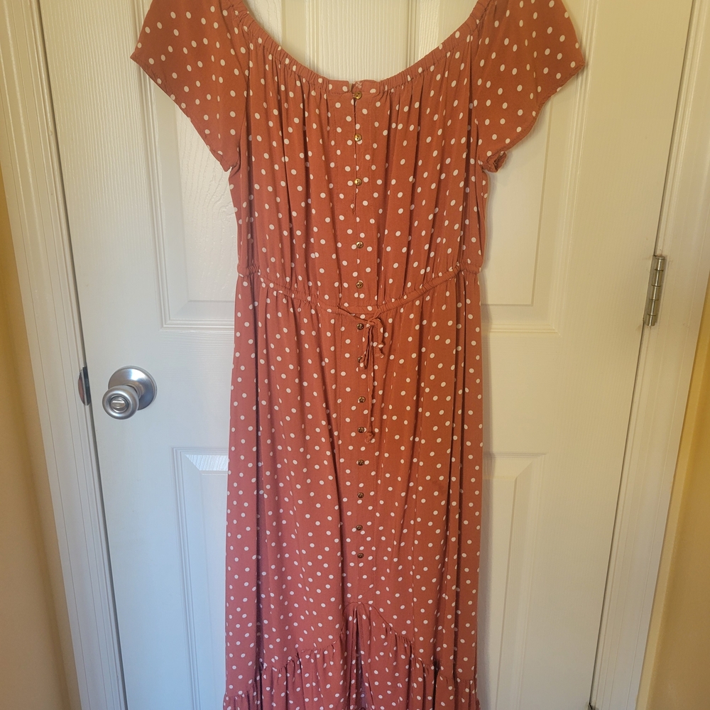 Rust Polka Dot Off-Shoulder Dress